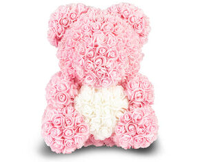 Light Pink Rose Bear with White Heart 40cm