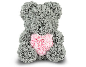 Grey Rose Bear with Pink Heart 40cm