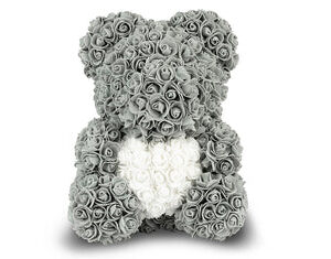 Grey Rose Bear with White Heart 40cm