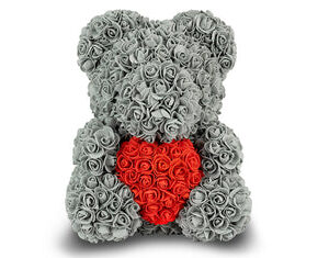 Grey Rose Bear with Red Heart 40cm