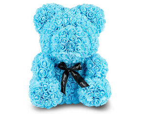 Blue Rose Bear with Ribbon 40cm
