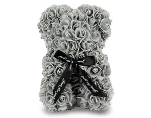 Grey Rose Bear with Ribbon 25cm