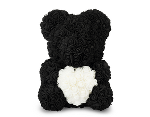 Black Rose Bear with White Heart 40cm